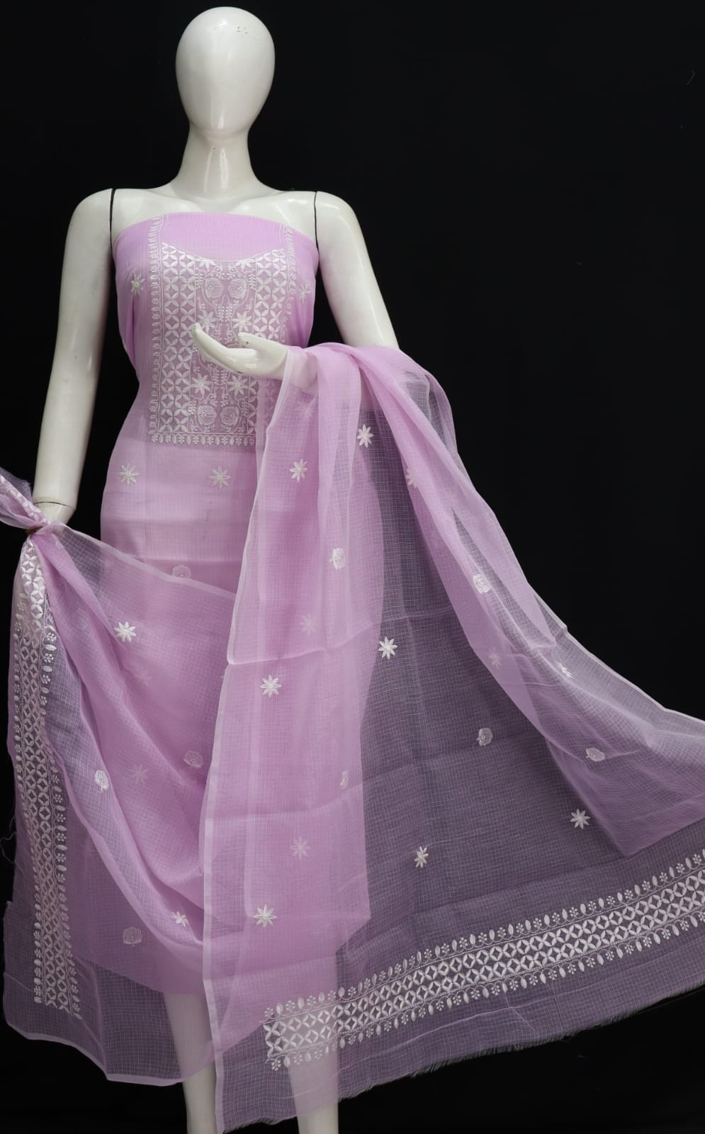 Pastel Base White Thread Chikankari Embroidery Dress Material