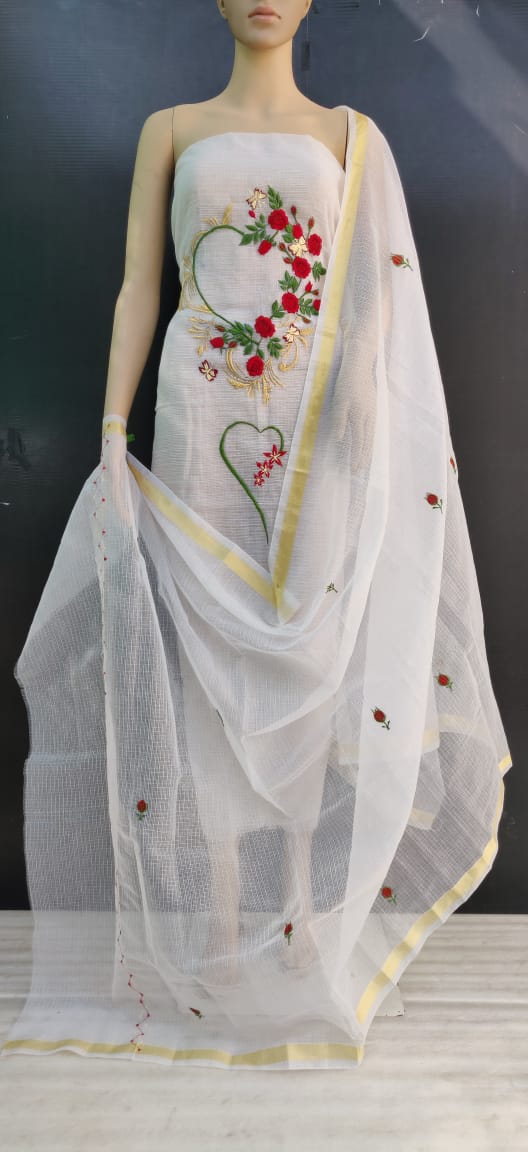 White Floral Embroidery Suits
