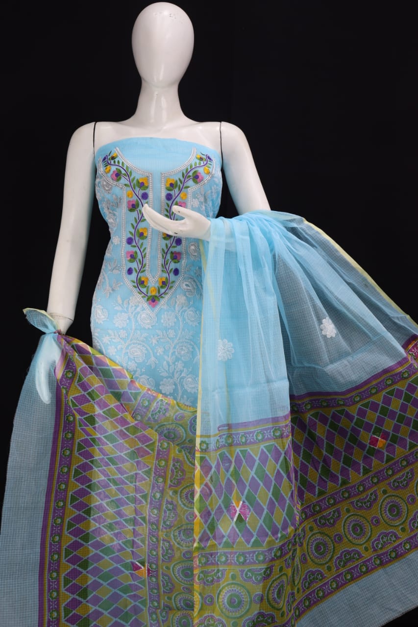 Sky Blue Chikankari Embroidery Dress Material