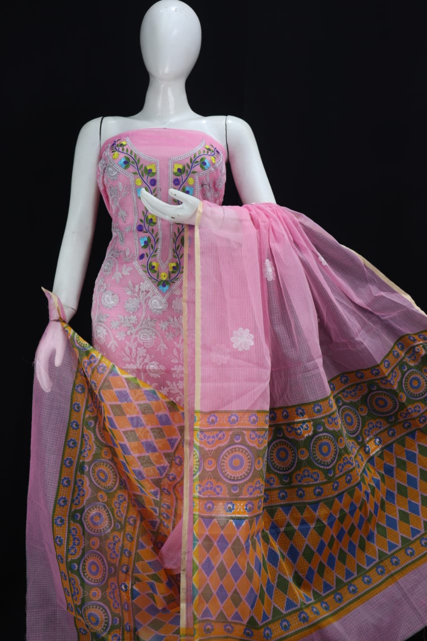 Pink Chikankari Embroidery Dress Material