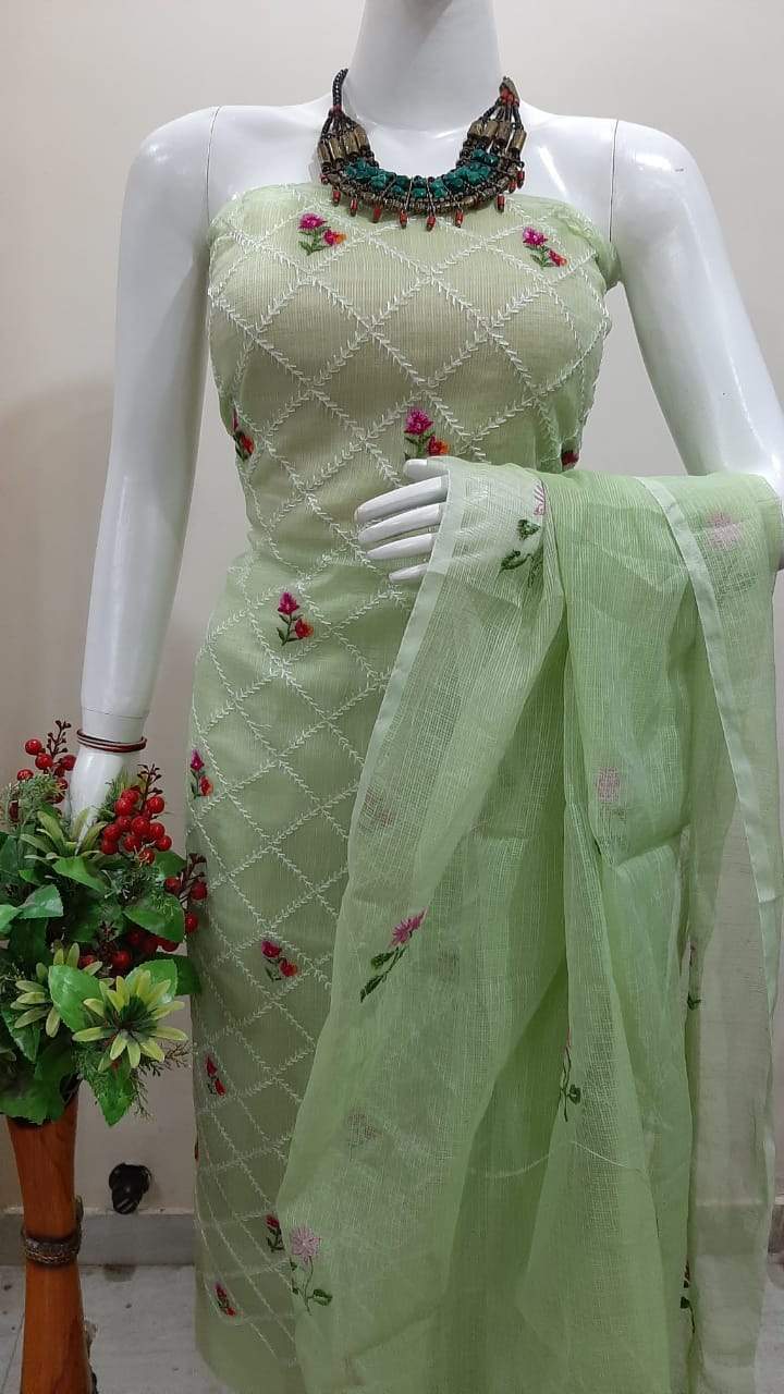 Green Special Embroidery Dress Material