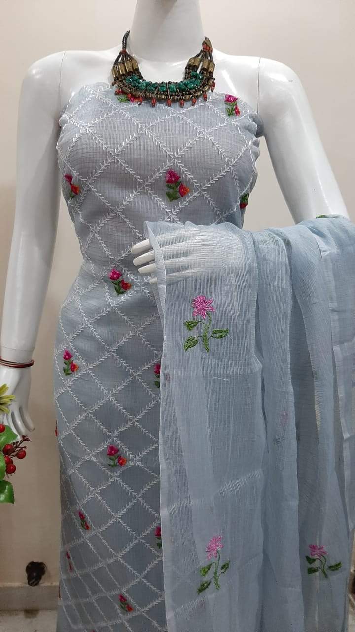 Grey Special Embroidery Dress Material