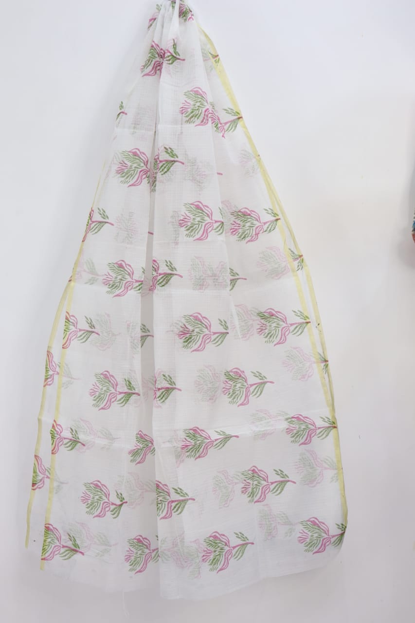 Urbane White Leaflet Designer Kota doria Dupatta