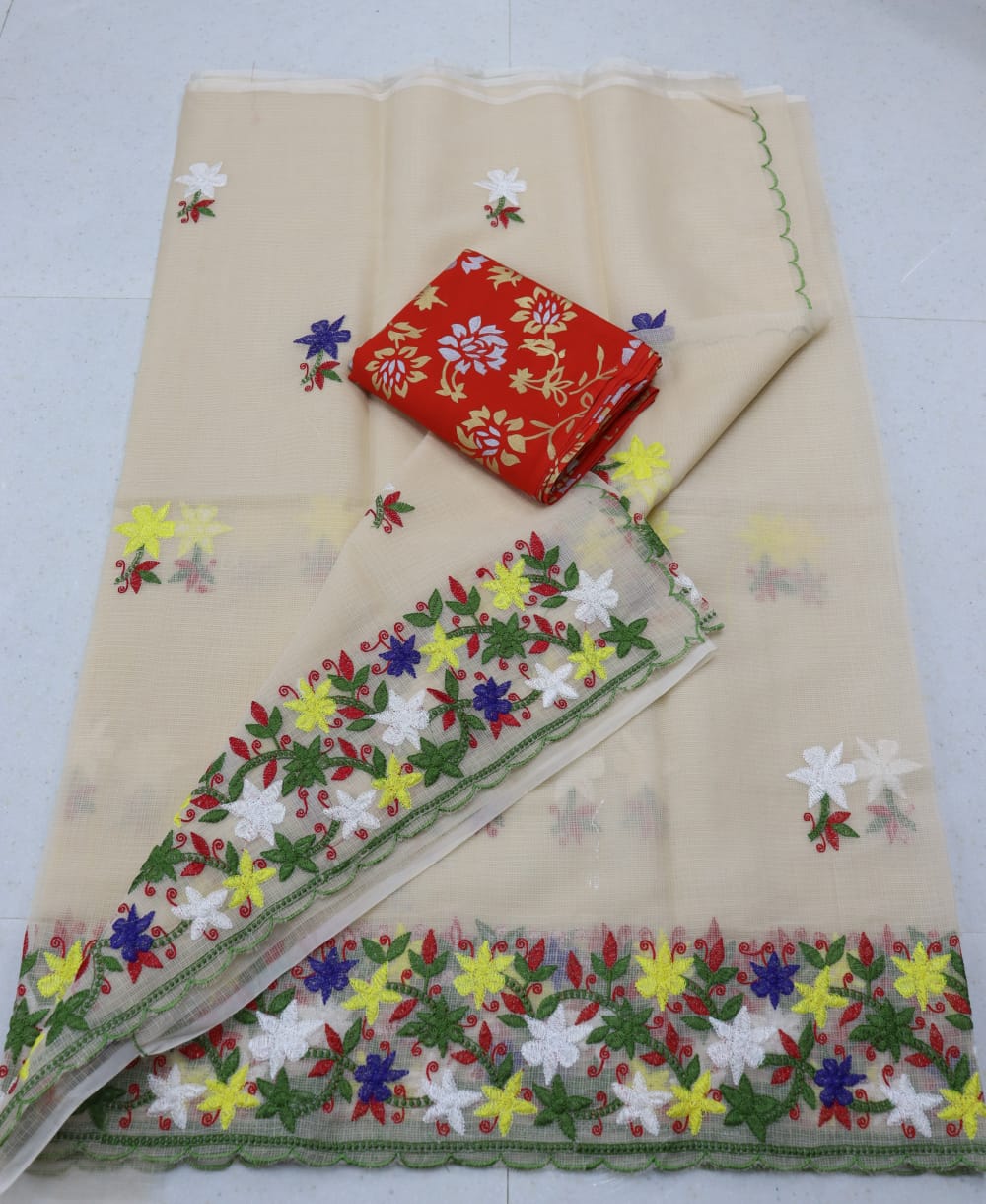 Skin Base Multi Thread Work Embroidery Saree