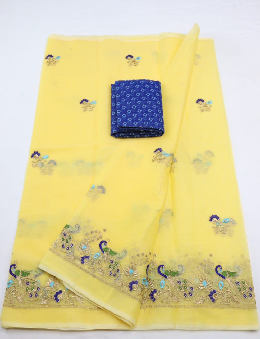 Yellow Base Golden Thread Work Embroidery Saree