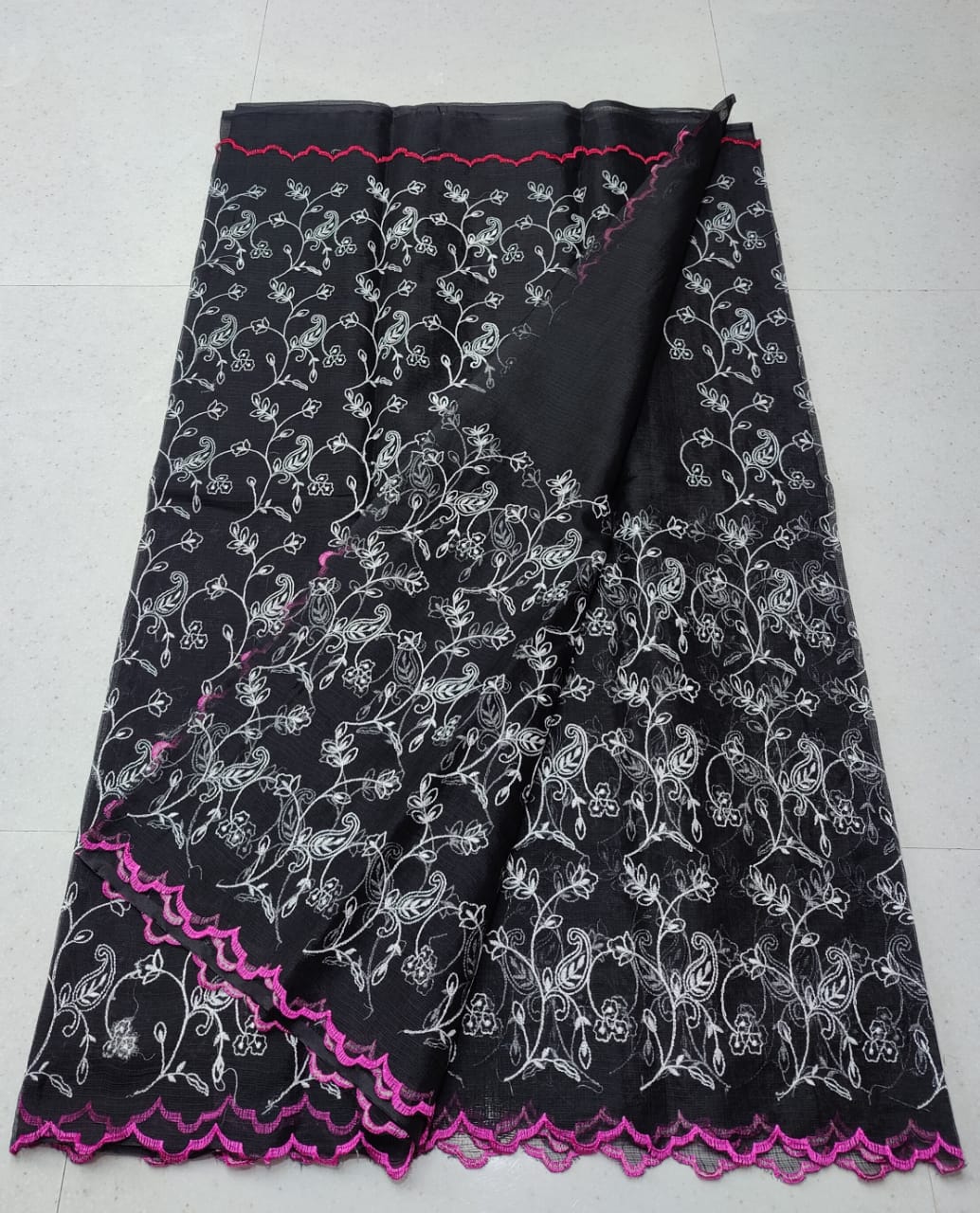 Black Base Chikankari Work Embroidery Saree