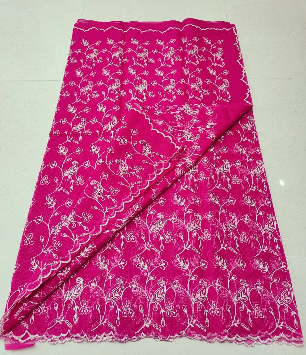 Pink Base Chikankari Work Embroidery Saree