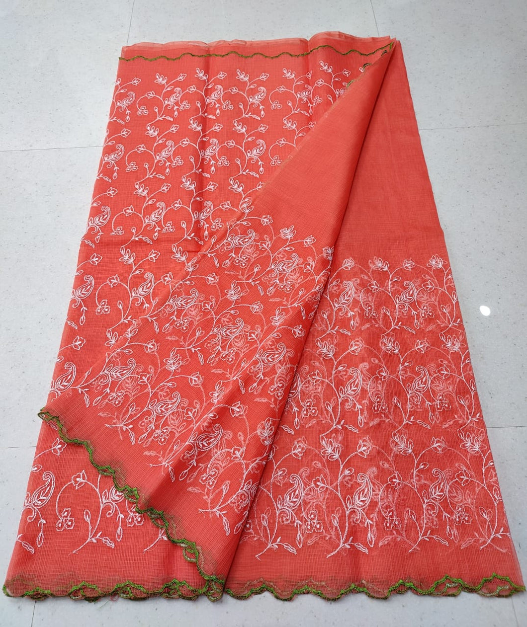 Peach Base Chikankari Work Embroidery Saree